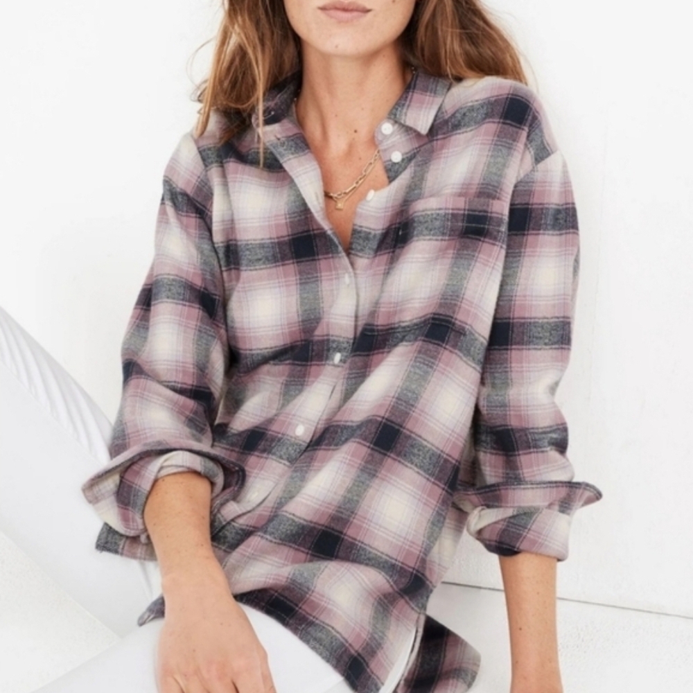 MADEWELL Flannel Oversized Ex-Boyfriend Shirt in Lenore Plaid